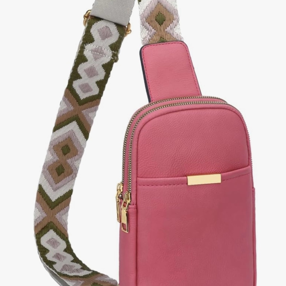 Chic Pink Crossbody Bag with Geometric Strap